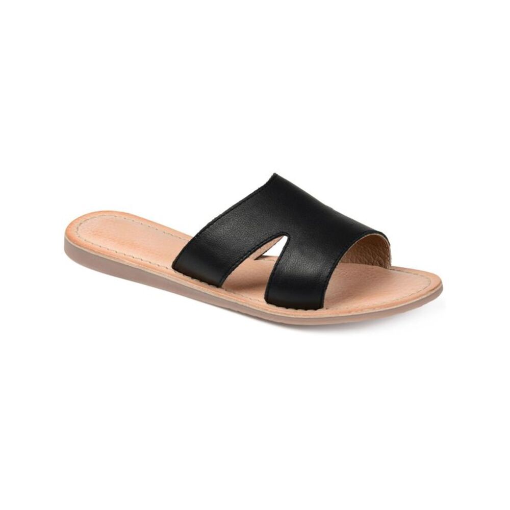 JOURNEE COLLECTION Womens Black  Walker Toe Slip On Leather Slide Sandals 8